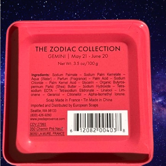 Pre De Provence - Gemini Zodiac Engraved Bar Soap in Gift Tin - Picture 5 of 9